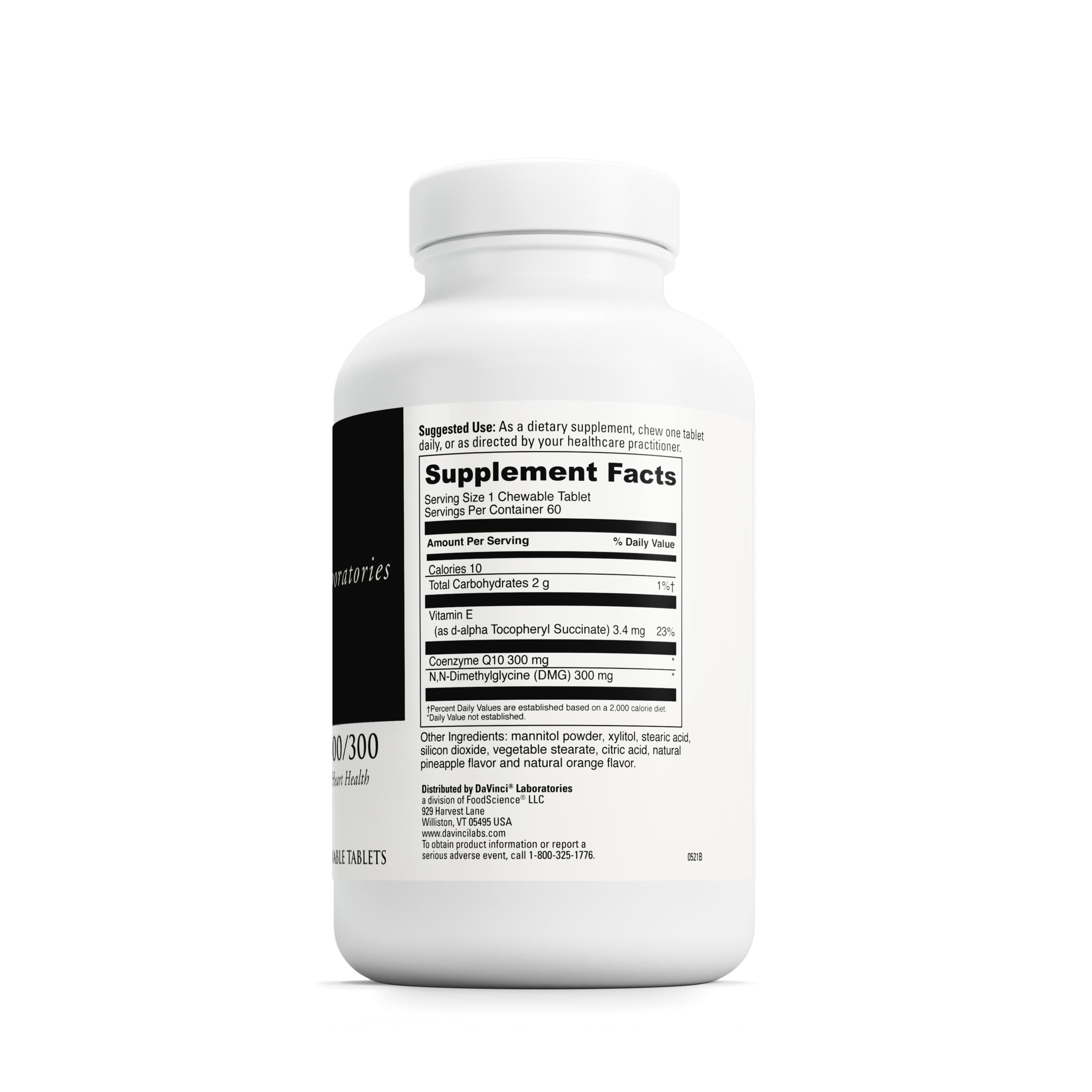 DaVinci Labs CoQ10 - DMG 300/300 - Supports Heart & Immune Health* & Energy - 60 Orange Flavored Tablets