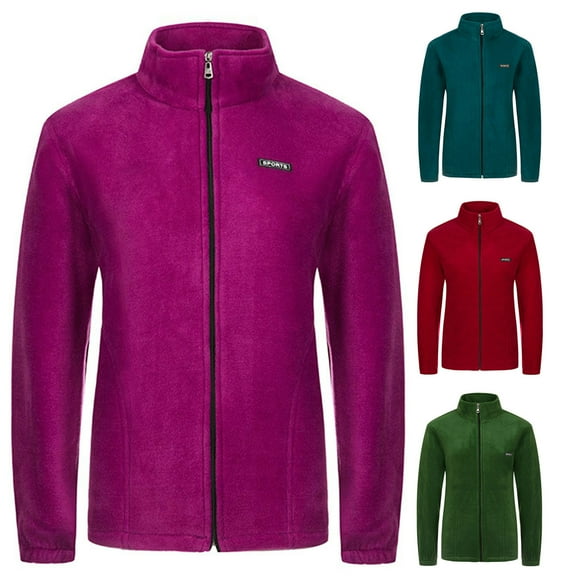 Lovskoo 2024 Mens and Womens Winter Coats Polar Fleece Thick Thermal Long Sleeve Stand Collar Casual Zipper Outwear Recreation Jacket Green