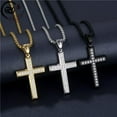 thumbnail image 5 of Stainless Steel Three-row A5 CZ Cross Pendant Necklace For Women&Men,On 24 In Rope Chain,Gold/Silver plated, 5 of 6