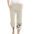 thumbnail image 2 of Gifts Usmixi Womens Drawstring Elastic Waist Pants Plus Size Loose Straight 3/4 Trousers Casual Cotton Linen Heart Print Capris Pants with Pocket Khaki XXL, 2 of 4