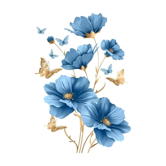 DERONA Blue Flowers Wall Stickers Self-Adhesive Removable Large Decals Living Room Bedroom Hall Corridor Wall Decor