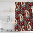 thumbnail image 3 of Red Boho Botanical Shower Curtain, Waterproof Shower Curtains for Bathroom, Southwestern Retro Leaves Ethnic Tribal Washable Fabric Bathtub Curtain Set Bath Decor with 12 Hooks 48"x72", 3 of 8