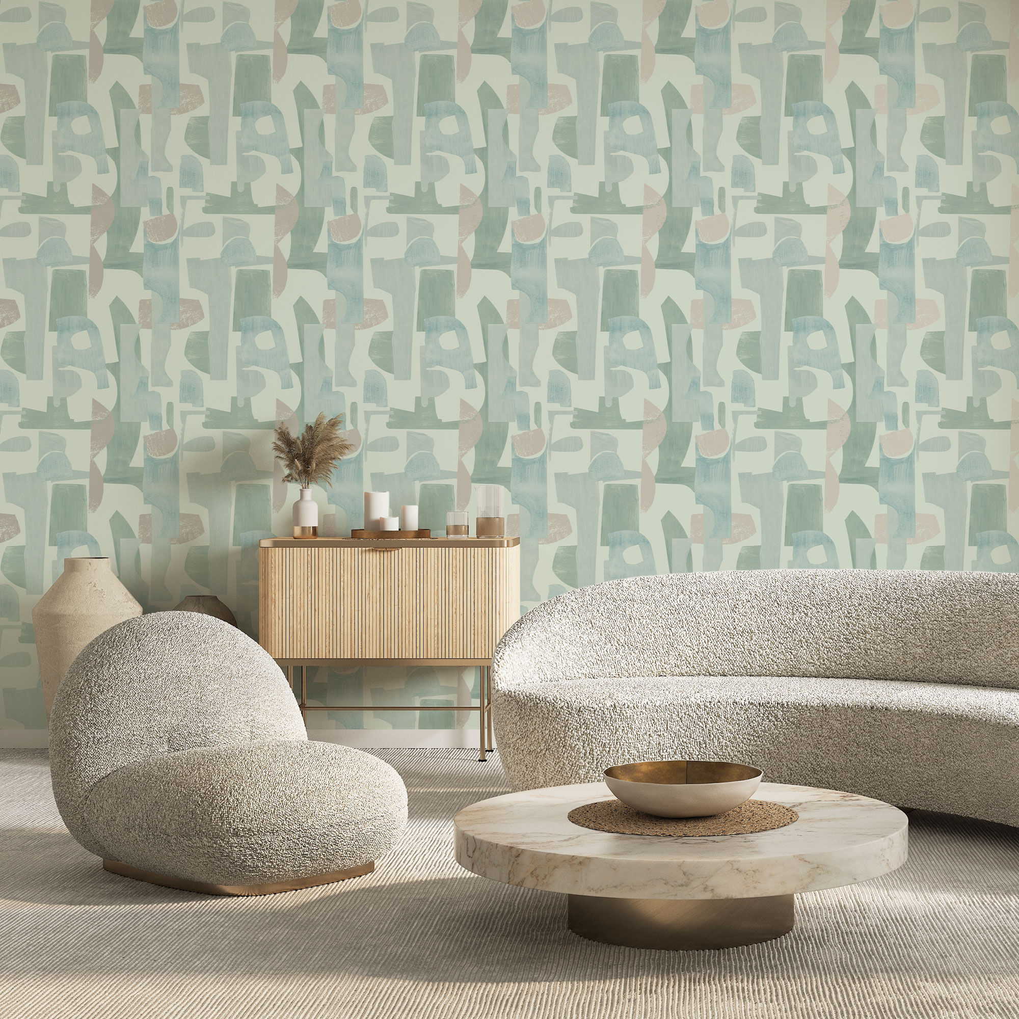 Tempaper Geo Composition Sage Peel and Stick Wallpaper, 20.5" x 16.5'