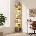 thumbnail image 6 of HIGDBFE  6-Tier Corner Shelf with LED Light and Fabric Drawer, 75" Tall Corner Bookshelf for Small Spaces, Rustic Brown, 6 of 9