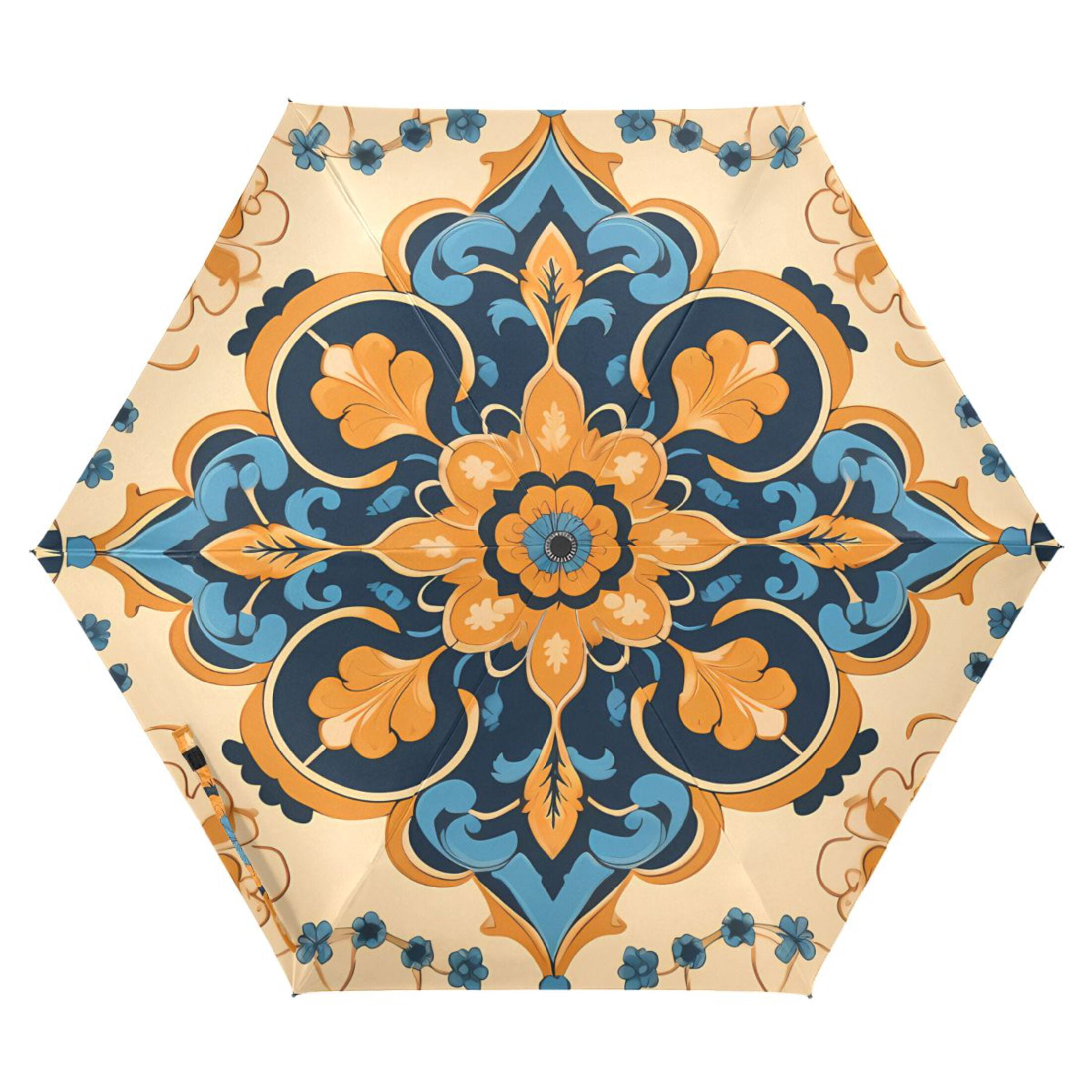 Blue Yellow Mandala Compact Sun Umbrella Windproof Travel Umbrellas for Rain Strong Portable UV Protection