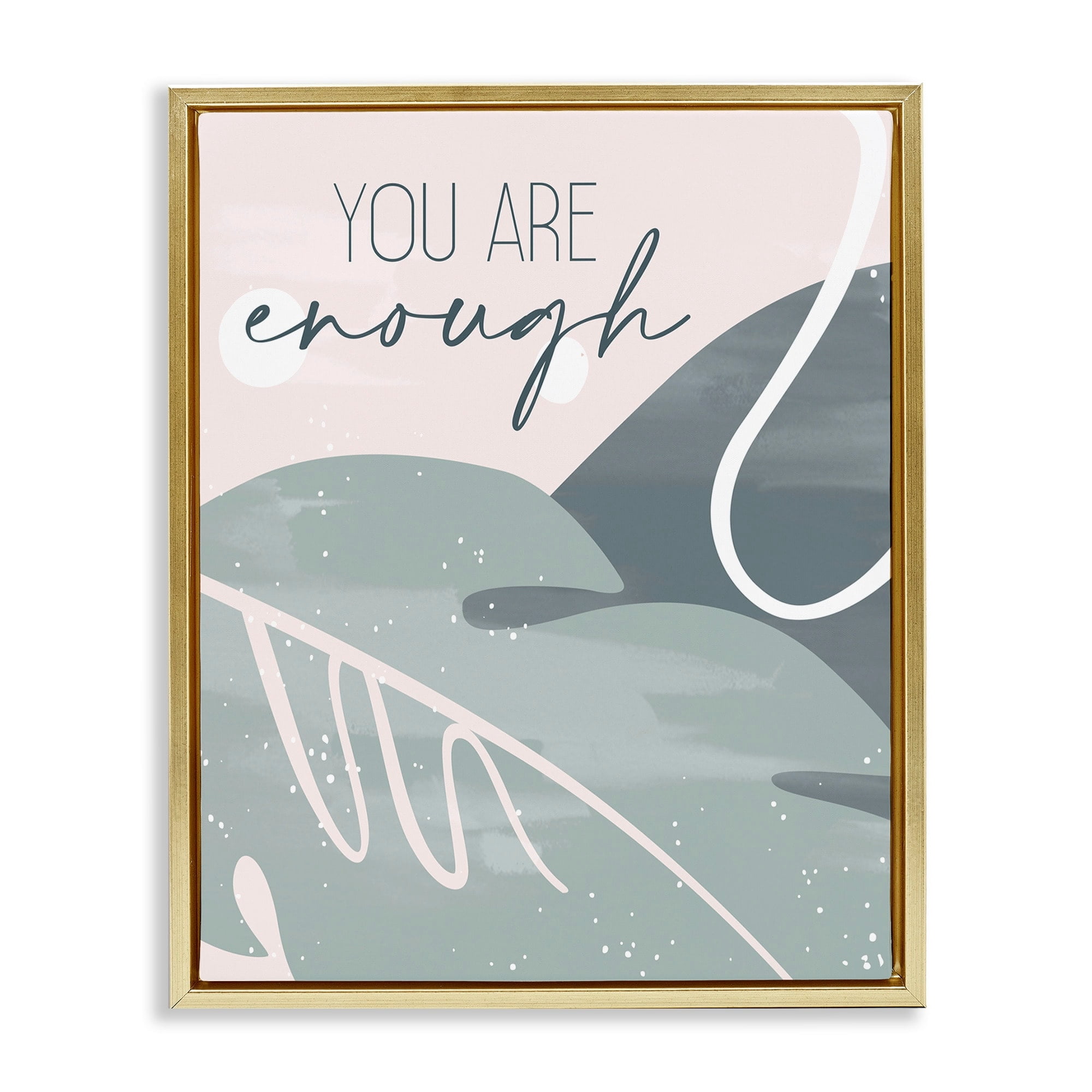 Stupell Industries You are Enough Phrase Soft Green Leaves Metallic Gold Framed Floating Canvas Wall Art, 24x30, by Kim Allen