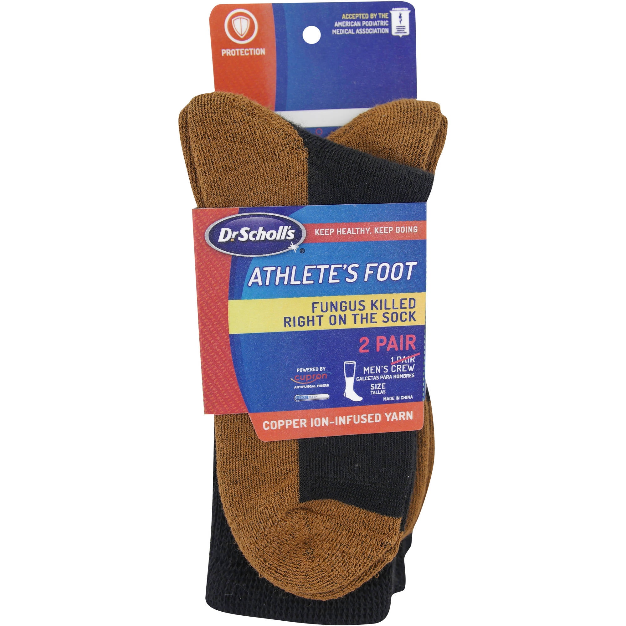 Men s Athletes Foot and Odor Cupron Crew Sock 1 Pair Walmart