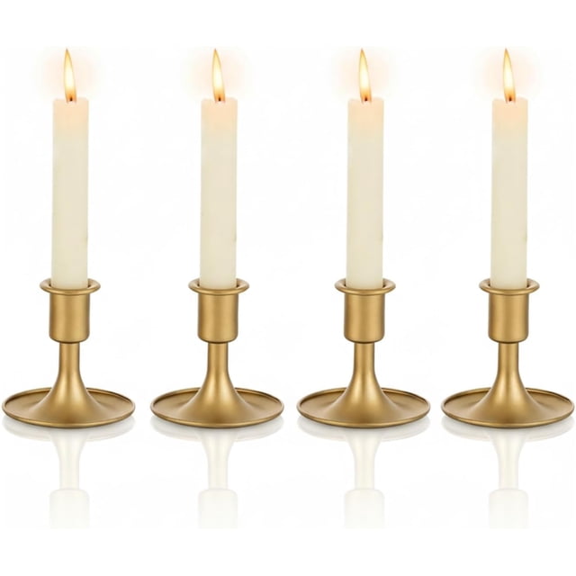 Set de 4 Porta Velas Decorativos, Portavelas Dorado para Velas de Mesa largas candelabro Vintage de Metal, para Mesa, Boda, decoración del hogar, Candle Holder