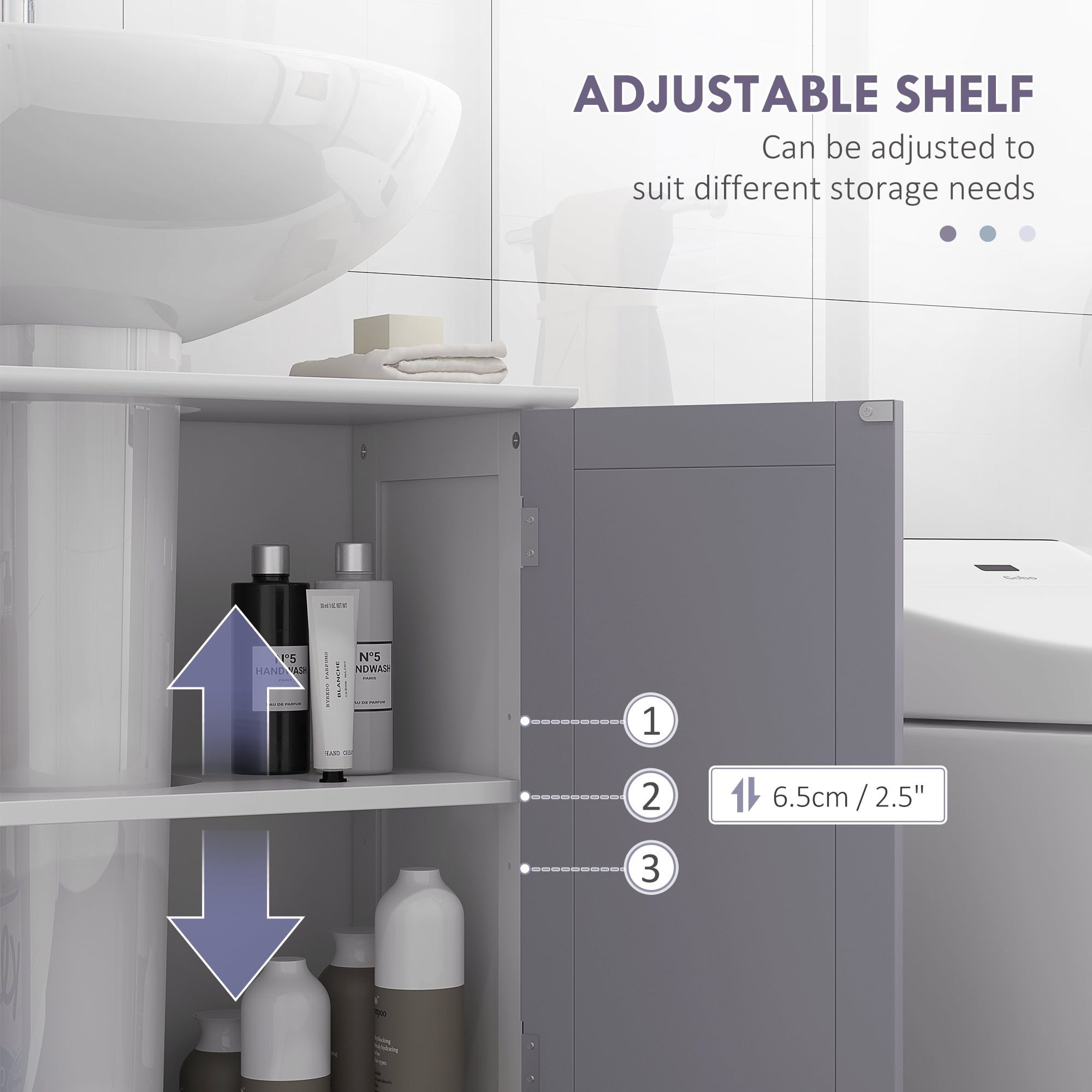 Homiyad Bathroom Vanities, Bathroom Sink Cabinets with U-Shape Cut-Out and Adjustable Internal Shelf, White and Gray