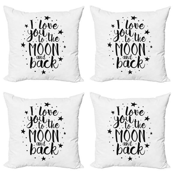 Ambesonne I Love You Throw Pillow Cover 4 Pack, Inspiration Romance, 18", Black White