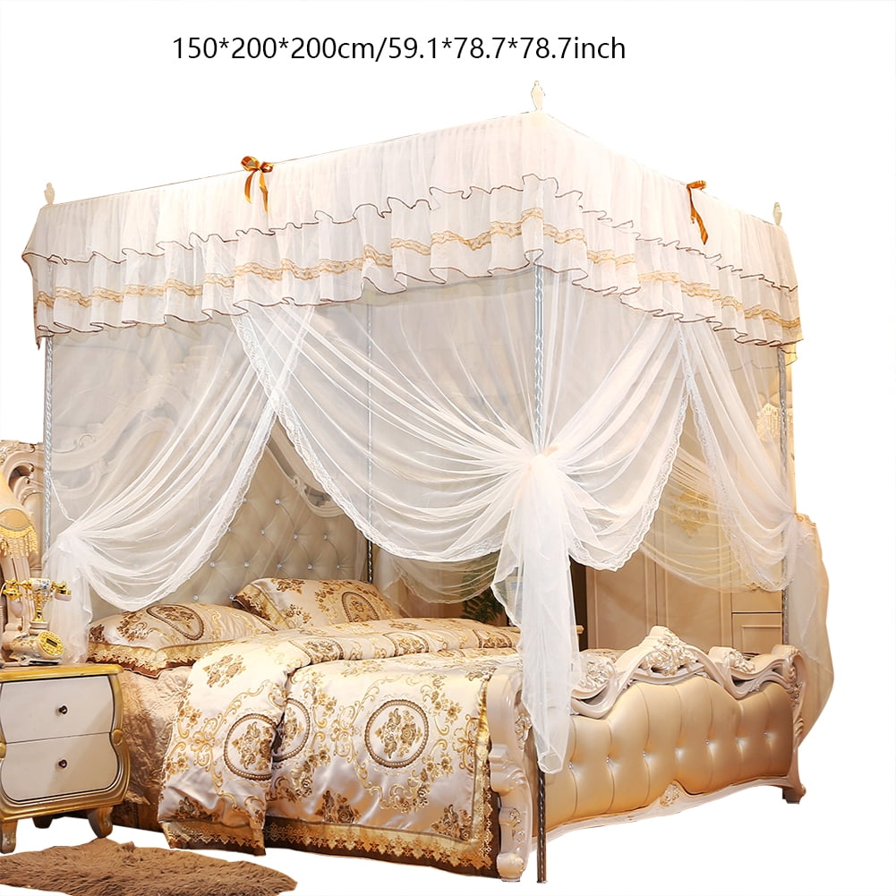 Fyydes 4 Corners Post Three Side Openings Bed Canopy Curtains Drape Canopy Bed Netting 59.1x78.7x78.7 in for Adulit and Children