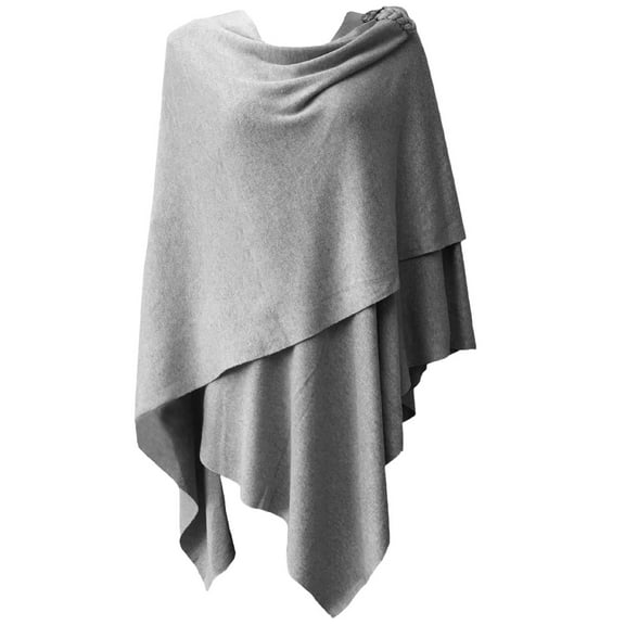 PULI Womens Open Front Poncho Sweater Pure Wrap Topper (Grey)