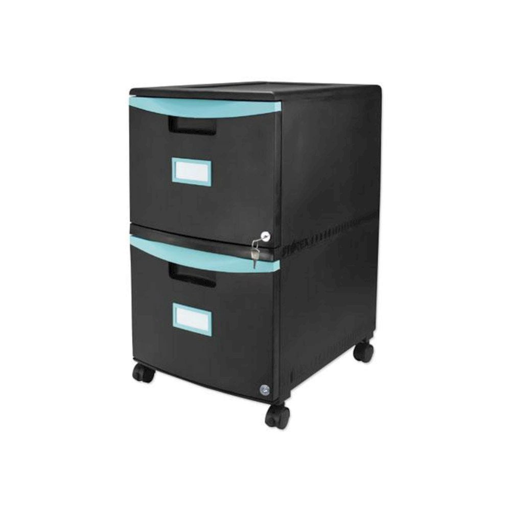 Storex 2-Drawer Mobile File Cabinet, 18-3/8" x 14-7/8" x 26", Teal/Black
