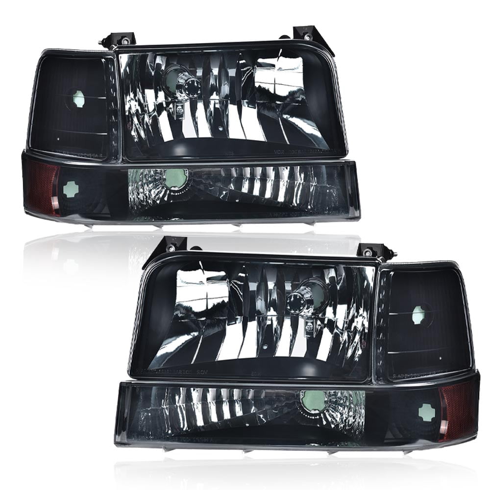 PIT66 Headlights, Fit for 92-96 Ford Bronco Smoke Lens Black Housing