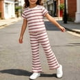 thumbnail image 5 of Zpanxa Girls Outfits Girls Striped Short Sleeve Tee and Flare Pants Set Ruffle Hem 2 Piece Casual Outfit, 5 of 5