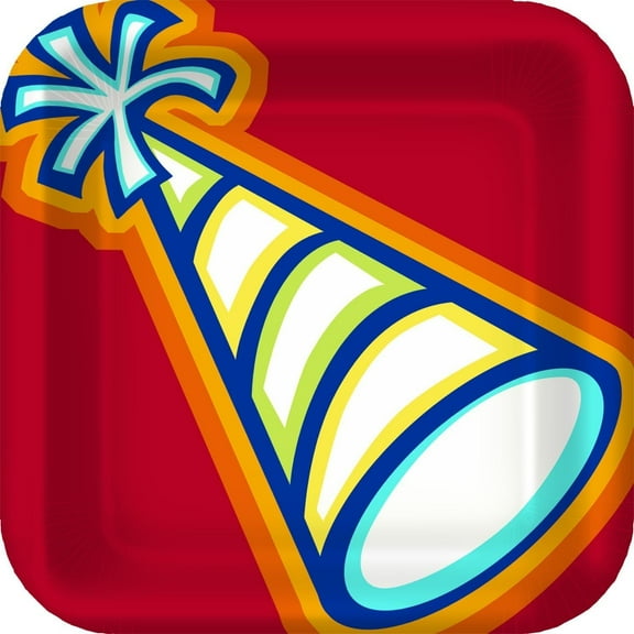 Party Icons Cake Hat Blowout Classic Birthday Party 9" Square Dinner Plates