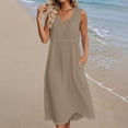 thumbnail image 2 of Vivianyo HD Women's Split V-Neck Midi Dress, Summer Casual Empire Waist Dress for Women, With Sleeveless Cut and Side Pockets, Women's S, Sizes S-2XL, 2 of 5