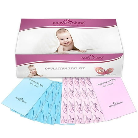 Easy@Home 100 Ovulation Test and 20 Pregnancy Test Strips, Ovulation Test Kit Powered by Premom Ovulation Predictor APP, Simplest Ovulation and Period Tracking with Free iOS&Android APP,100LH +20HCG