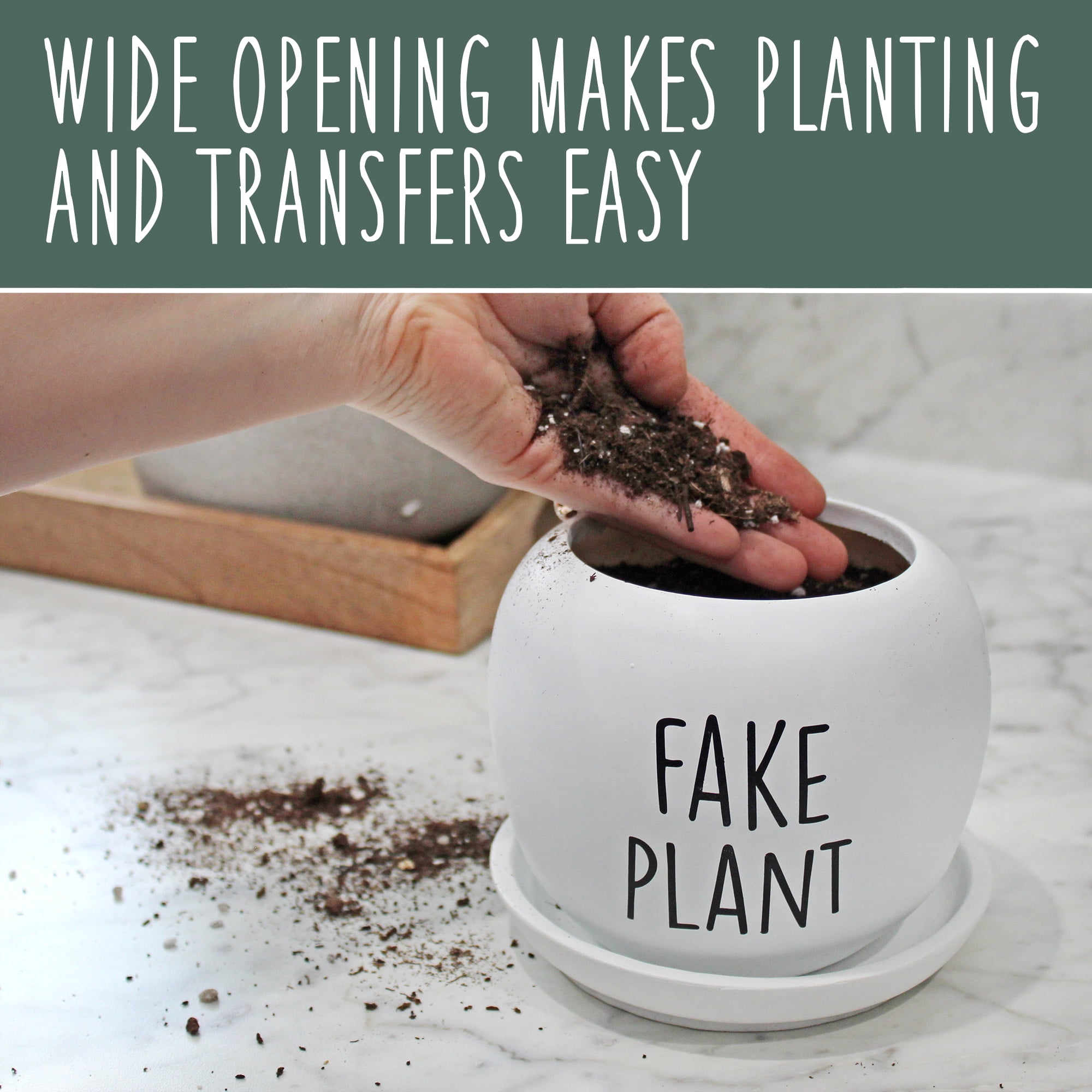 Esterno Fake Plant Planter Pot; Small Resin Decorative Container for Indoor/Outdoor Container Gardening