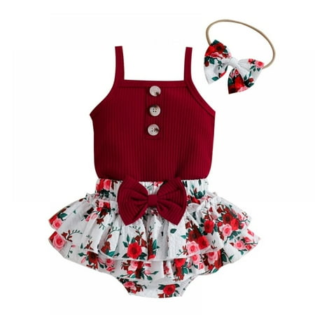 

Toddler Girl Clothes Baby Outfits Summer Ruffle Strap Shirt + Pants+Hairband