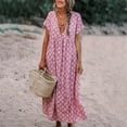 thumbnail image 4 of ITFABS Robes Décontractées à Manches Courtes pour Femmes, Imprimé Floral, Maxi, Amples, Robes de Plage, 4 of 6
