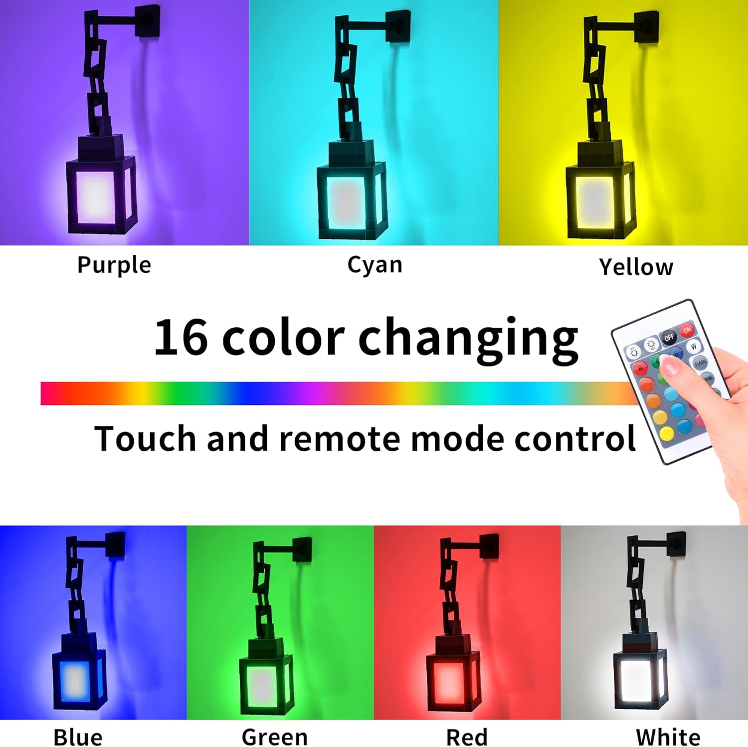 Pixelated Lantern Night Light, 2026 Xmas Gift LED 16 Colors Change Hanging Lantern Lamp from Minecraft - Rechargeable Wall Tabletop Night Lights for Gamer Boys Girls Man(x)