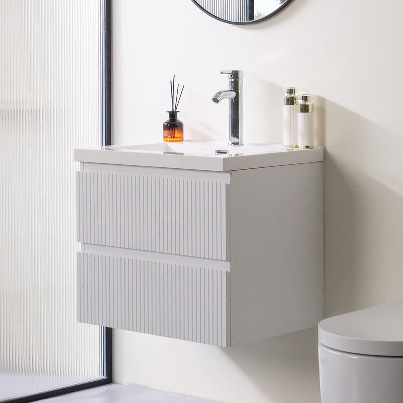 Wonline 23.8inch Bathroom Vanity Cabinet with Sink and Double Drawers(White)