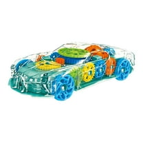 Ke1Clo Light up Toy Cars (Green), Transparent Sensory Car Toy for Kids, Kids Toys Boys 3-5 Cars Toys with Colorful Gears, Music and LED Effects, Christmas Birthday Gift