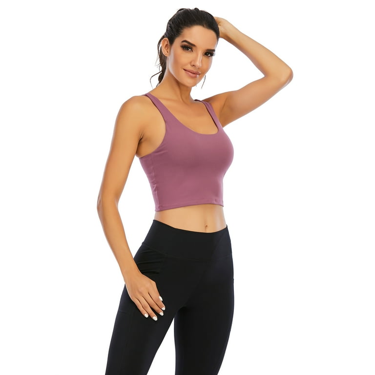 2 Pack Women's Sport Bra Strappy Back Yoga Tops Running Workout T-Shirt  Sports Underwear Inner Chest Pad Sling Tube Top Vest 