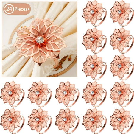 

24 Pack Napkin Rings Alloy Hollow Out Flower Ring Napkin Holder Adornment Exquisite Household Floral