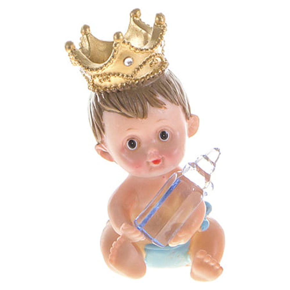 Mega Favors Keepsake Figurine 12 pcs Baby Boy Wearing Crown Holding Bottle | Awesome Decorations or Party Favors | for Pregnancy Announcements, Gender Reveals, Birthday and Special Celebrations