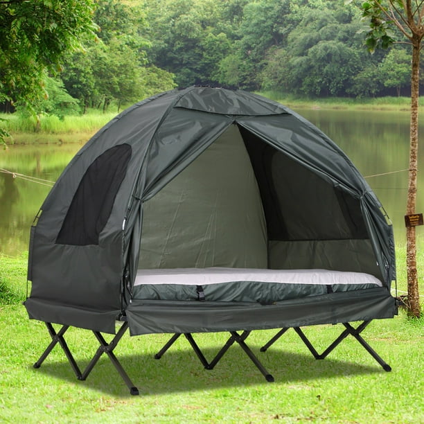 Extra Large Compact Up Portable Folding Outdoor Elevated All in One Camping Cot Tent Combo Set 