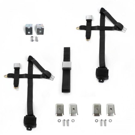SafeTBoy Airplane 3 Point Black Retractable Bench Seat Belt Kit with Bracketry for Ford Truck 1957-1960 - 3 Belts