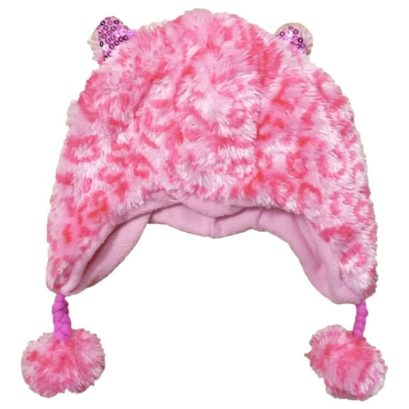 Accessories 22 Girls Fuzzy Pink Leopard Print Trapper Hat Plush Peruvian Beanie