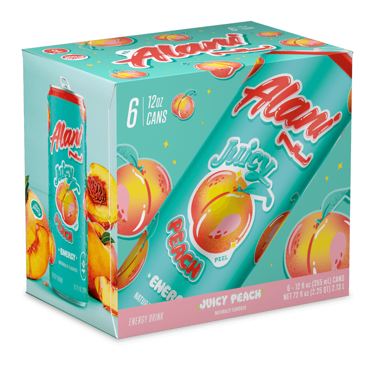 Alani Nu Energy Drink - Juicy Peach 12oz Can, 6pk, Zero Sugar