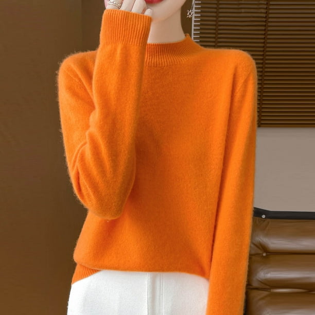 Suéter de cuello redondo para mujer, informal, de moda, cuello semialto, color liso, suelto, de punto, blusa de poliéster.
