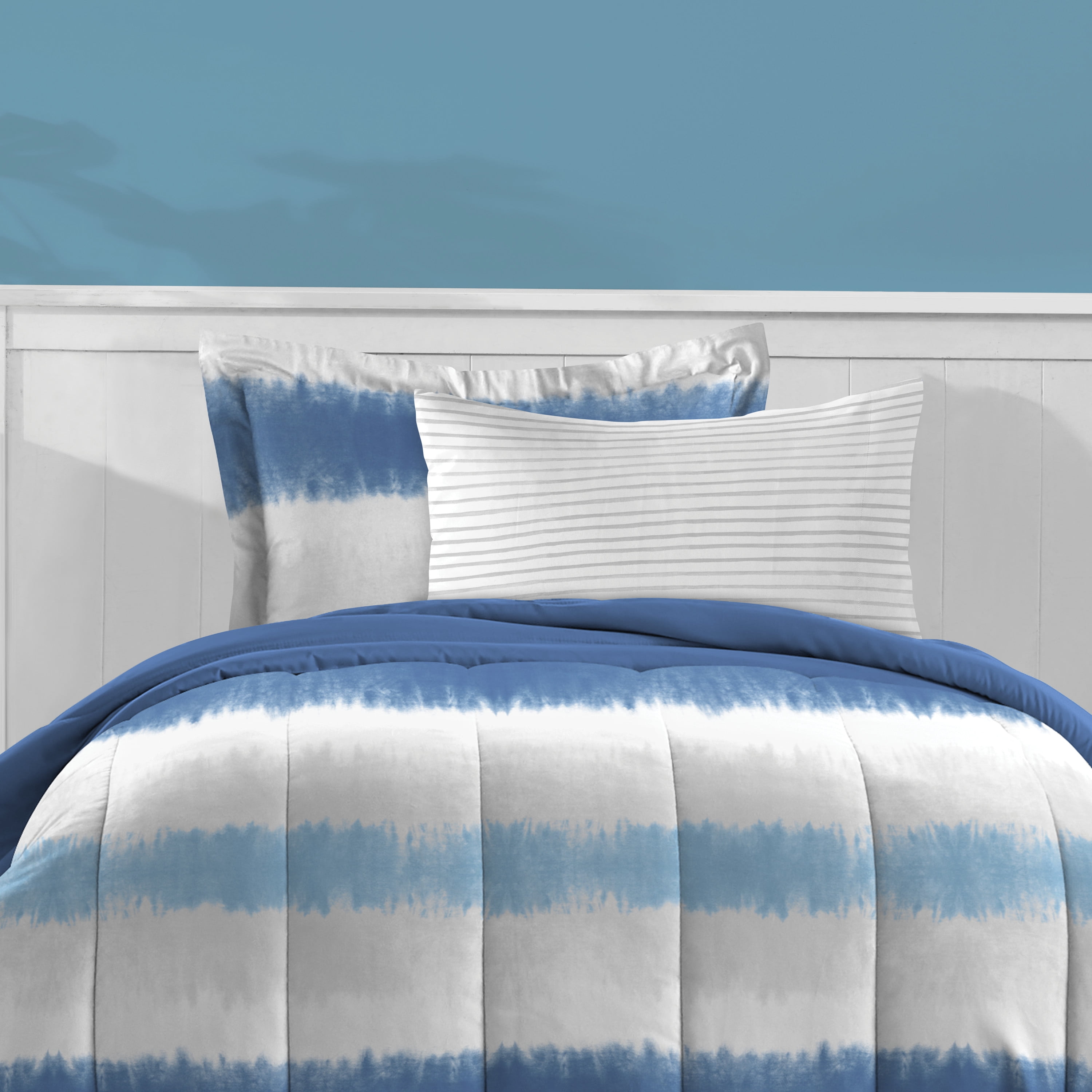 Dream Factory Tie Dye Stripe Twin 5 Piece Comforter Set, Polyester, Microfiber, Blue, Child, Unisex
