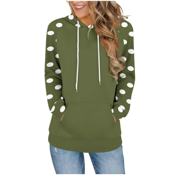 jtjvou Hoodie for Women Long Sleeve Polka Dots Pullover Sweatshirt Casual Oversized Tops 2025 Fashion Outfits Green L