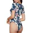 thumbnail image 3 of KLL Women 's Crew Neck Bodysuit Jumpsuits Flowers Print Short onesies Stretch T Shirts, 3 of 7