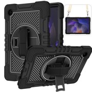 Galaxy Tab A8 10.5 Case (SM-X200/SM-X205) - TECH CIRCLE [with Shoulder/Hand Strap & Rotating Kickstand] Protective Rugged Case Cover for Samsung Galaxy Tab A8 10.5-inch Tablet, Black