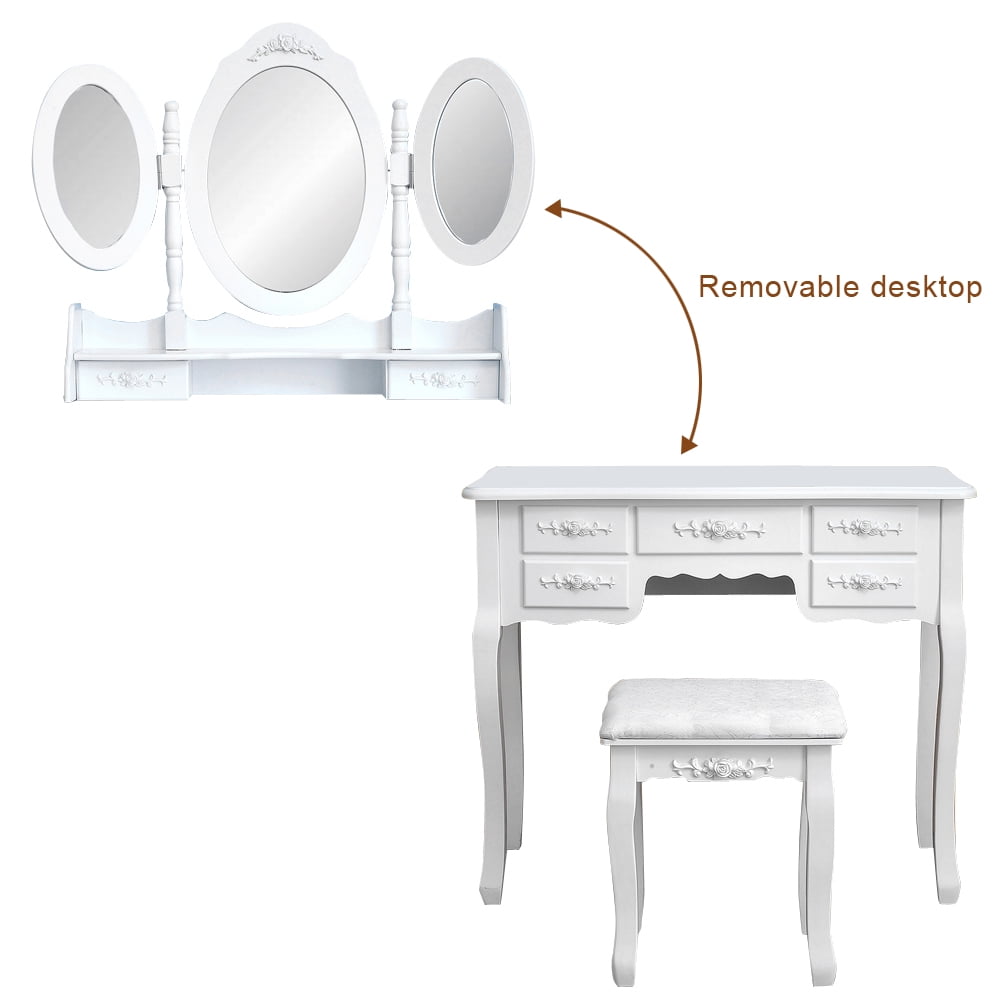 Lowestbest Foldable Dressing Table with 3 Mirrors with 7 Drawers for Bedroom Living Room Womens Lowestbest Foldable Dressing Table with 3 Mirrors with 7 Drawers for Bedroom Living Room Womens