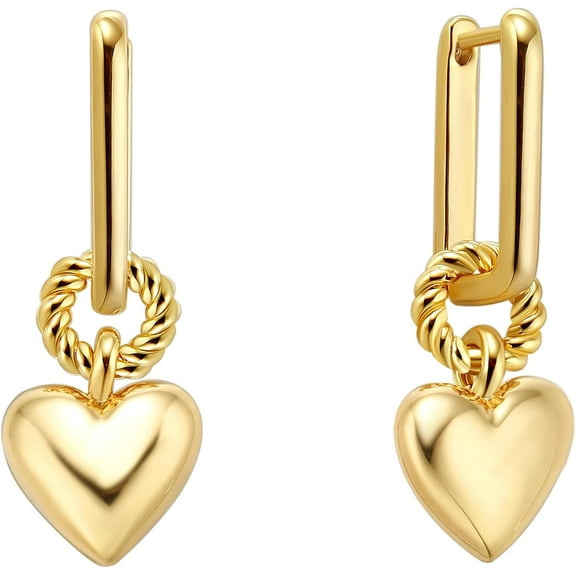 Gold Huggie Hoop Earrings for Women, 14K Gold Plated Heart Earrings Dangle Drop Small Boho Heart Hoop Earrings Handmade Hypoallergenic Jewelry Gift