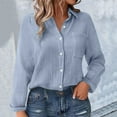 thumbnail image 2 of Womens Button down Shirts Cotton Linen Long Sleeve Dress Shirts Casual Summer Tops with Pockets by Yigetop Navy M, 2 of 7