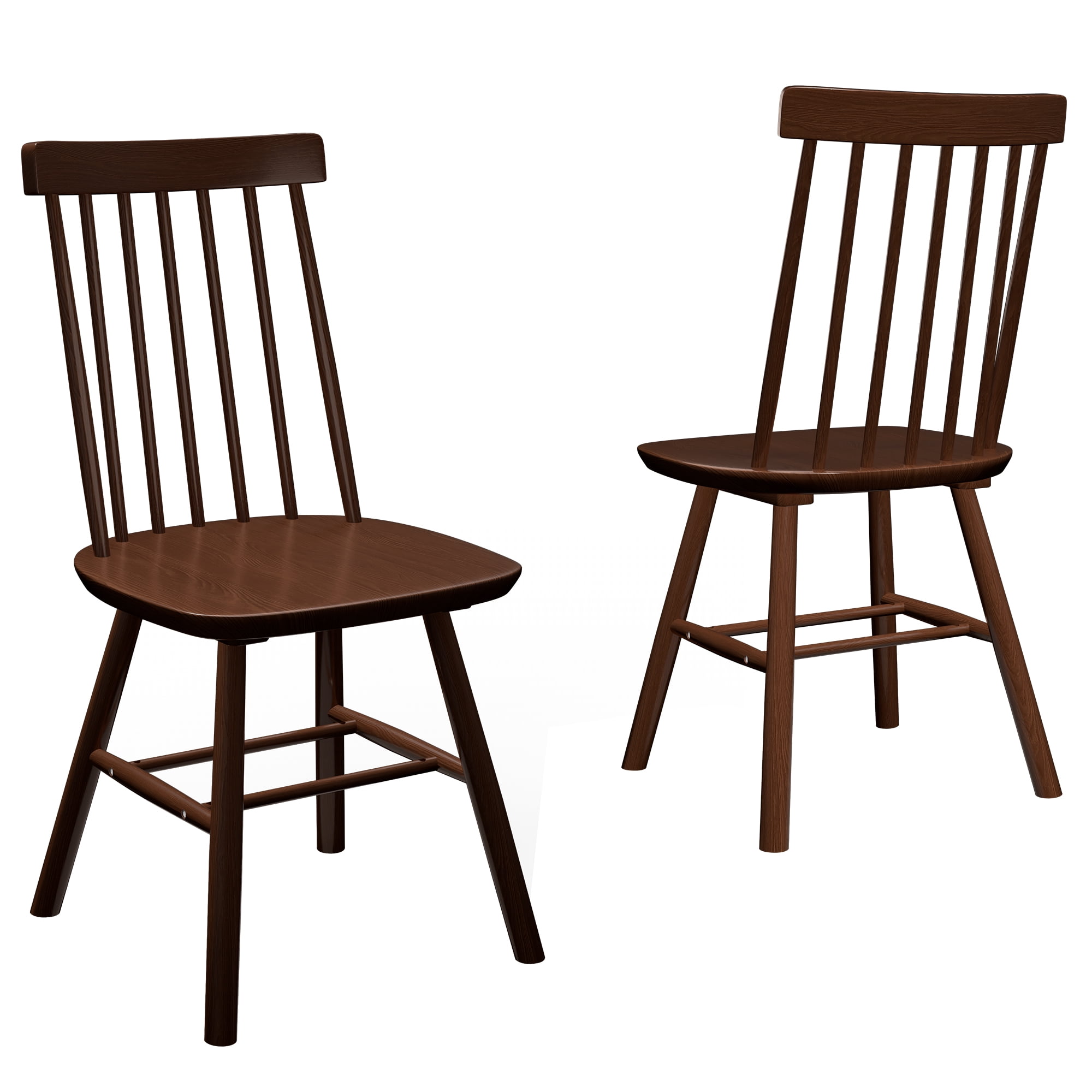 Dhole 7-Spindle Narrow Back Windsor Dining Chairs, Set of 2, Solid Hardwood Kitchen & Dining Room Seating, Brown