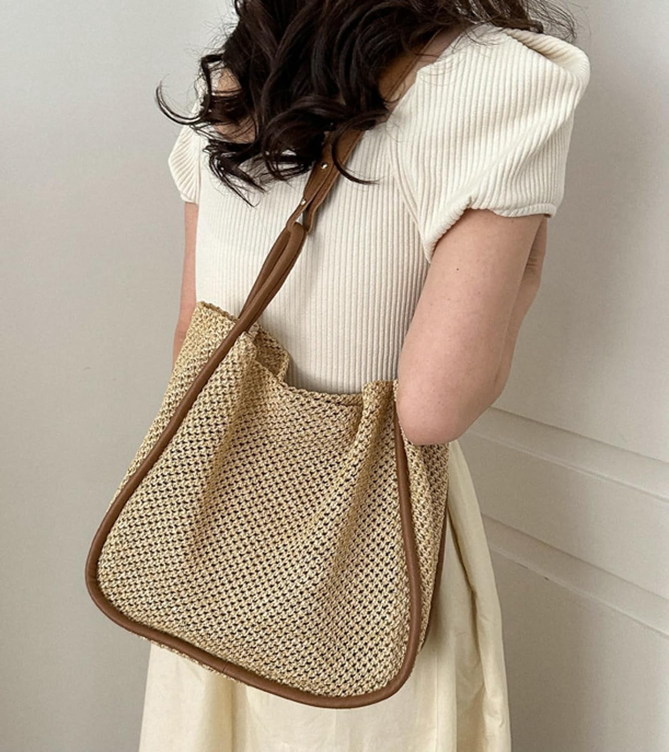 Zhengup Beach Bags for Women Crochet Woven Tote Bag Large Travel Shoulder Handbag Bag Beach Purse Mesh Hollow