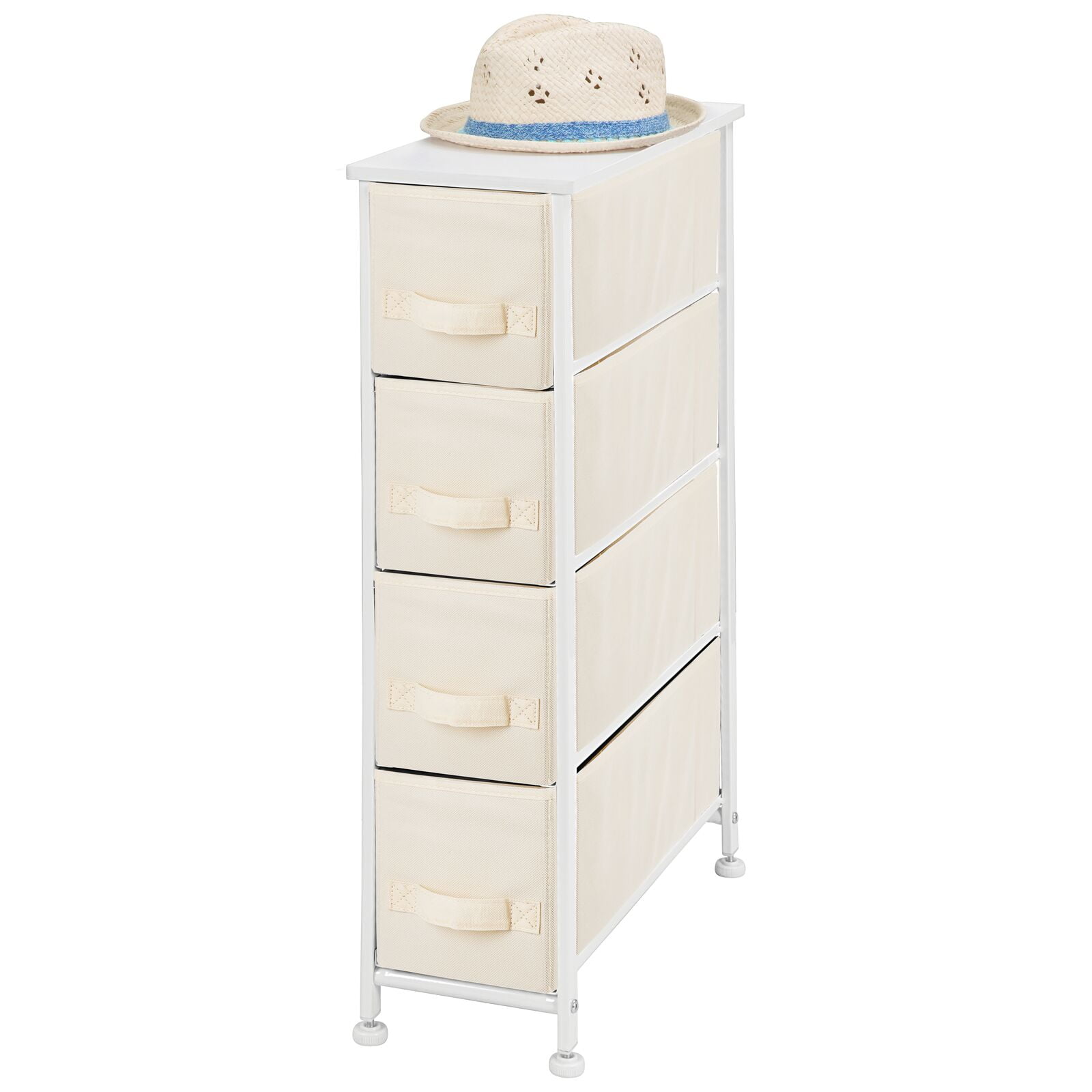 mDesign Narrow Dresser Storage Tower Stand with 4 Removable Fabric Drawers Steel Frame, Wood