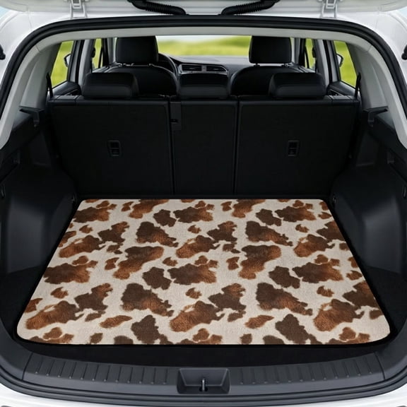 COEQINE Universal Car Trunk Mat All Weather Cargo Liner Floor Mat with Non-Slip Backing Scratch-proof Pet Cargo Mat Suitable for Most Car Models, Brown Cowhide Cow Print