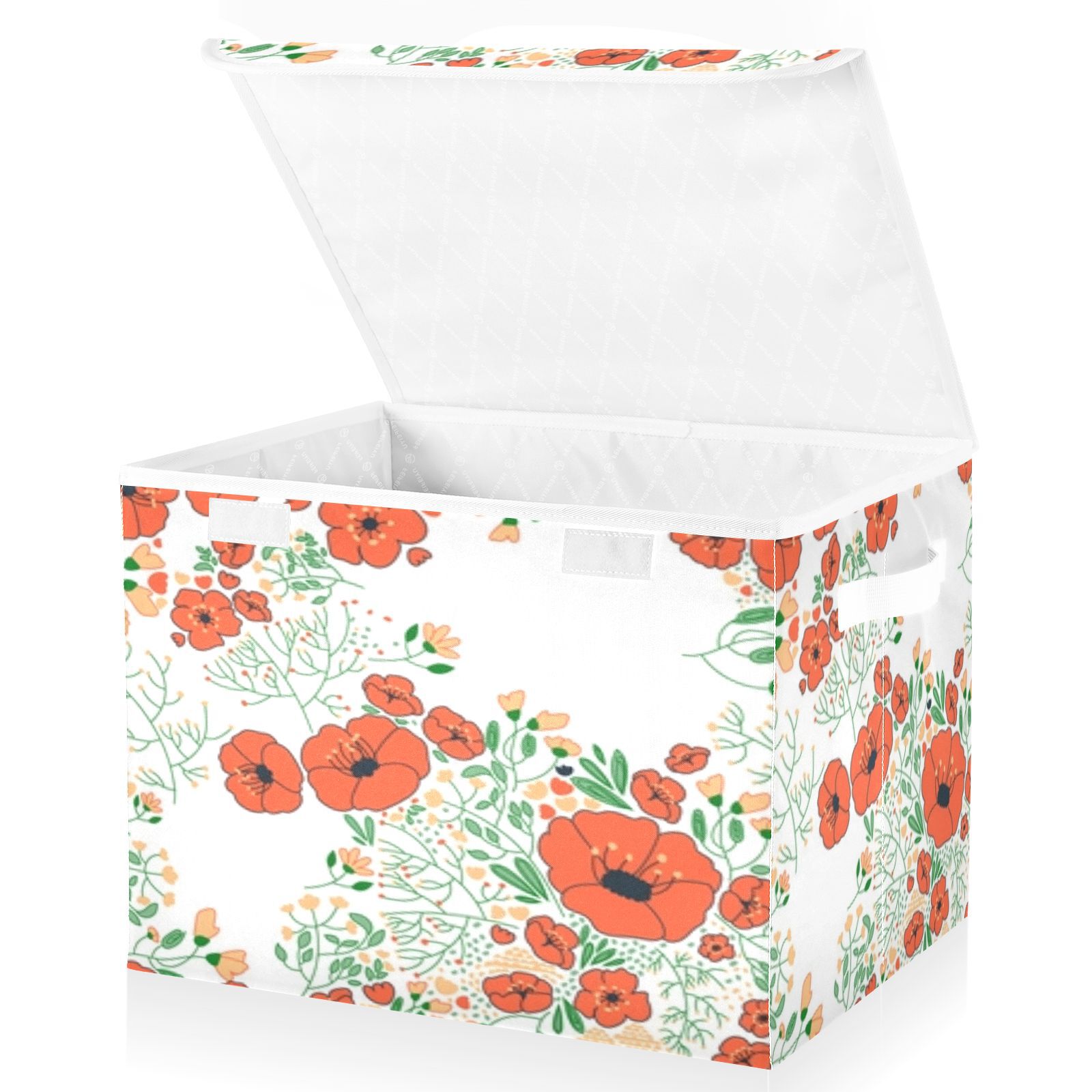 Orange poppies floral pattern print Large Storage Bins with Linen Collapsible Foldable Storage Cubes Fabric Closet Organizer Containers box with Flip-Top