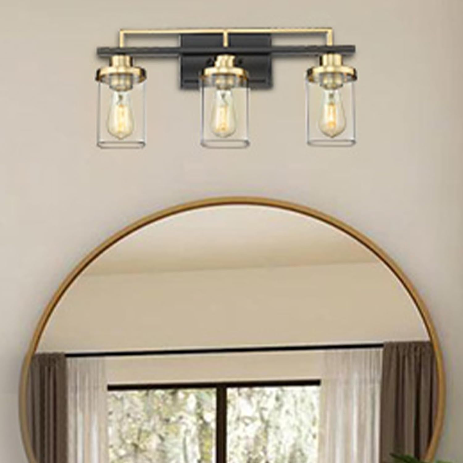 Emliviar 3 Light Bathroom Vanity Light Fixtures, Black and Gold Finish with Clear Glass, YCE238B-3W BK+BG