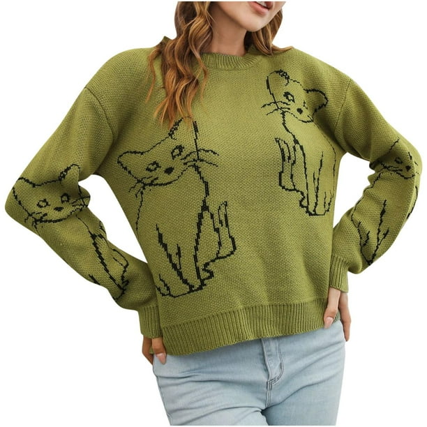 Suéter de cuello redondo para mujer, blusa de manga larga informal de punto a la moda Fridja hjk1900